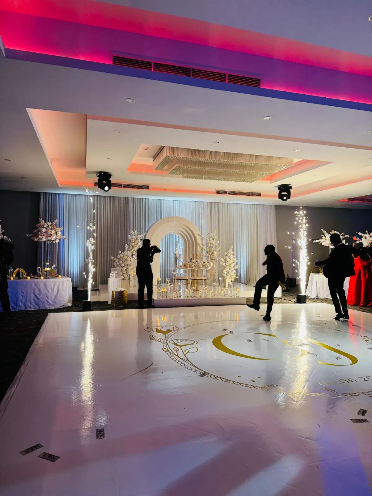 Event lighting and effects setup by Golden Hour Experiences
